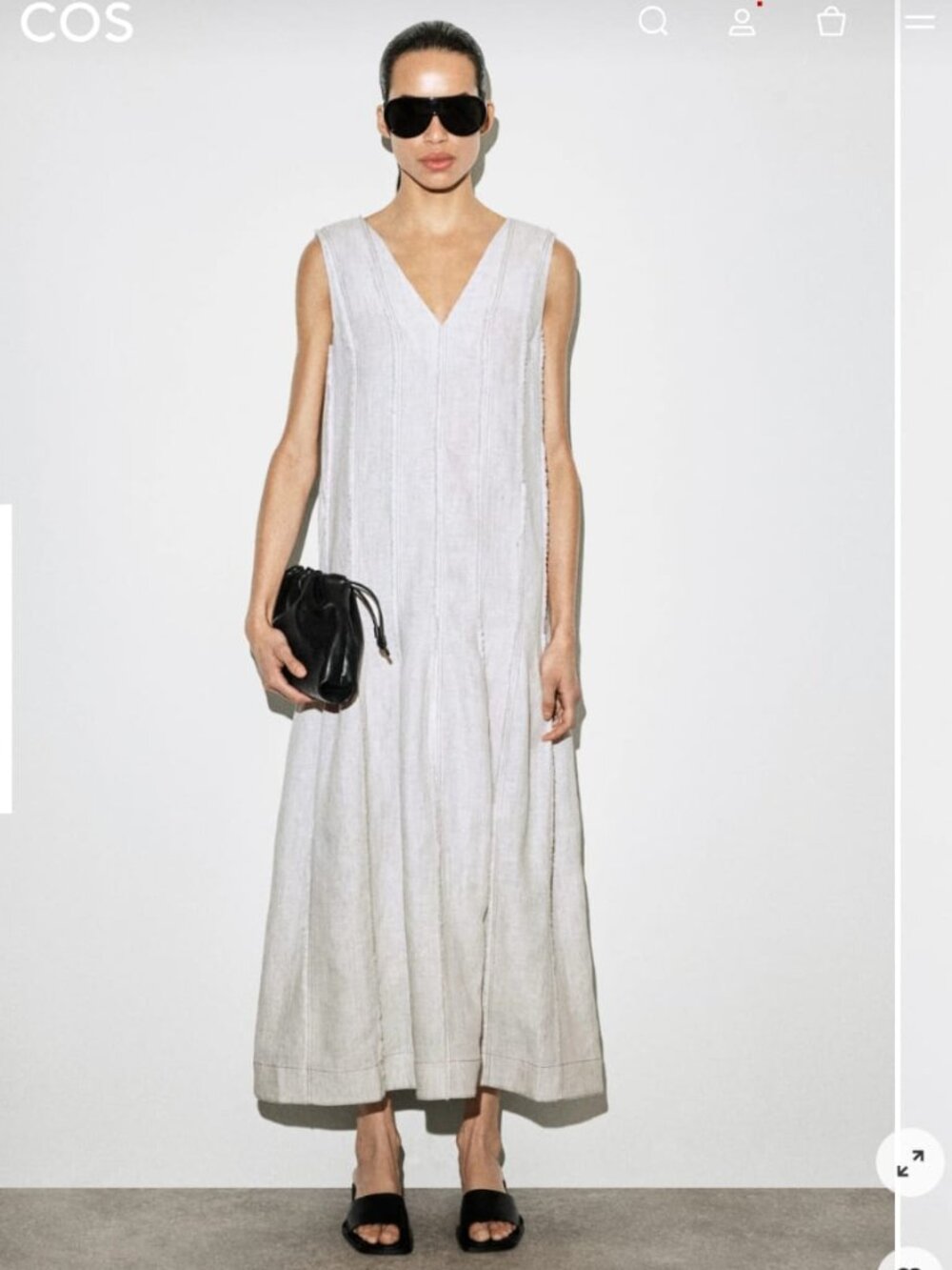 NWT COS Sculpted Pleated Linen Midi Dress in Light Gray